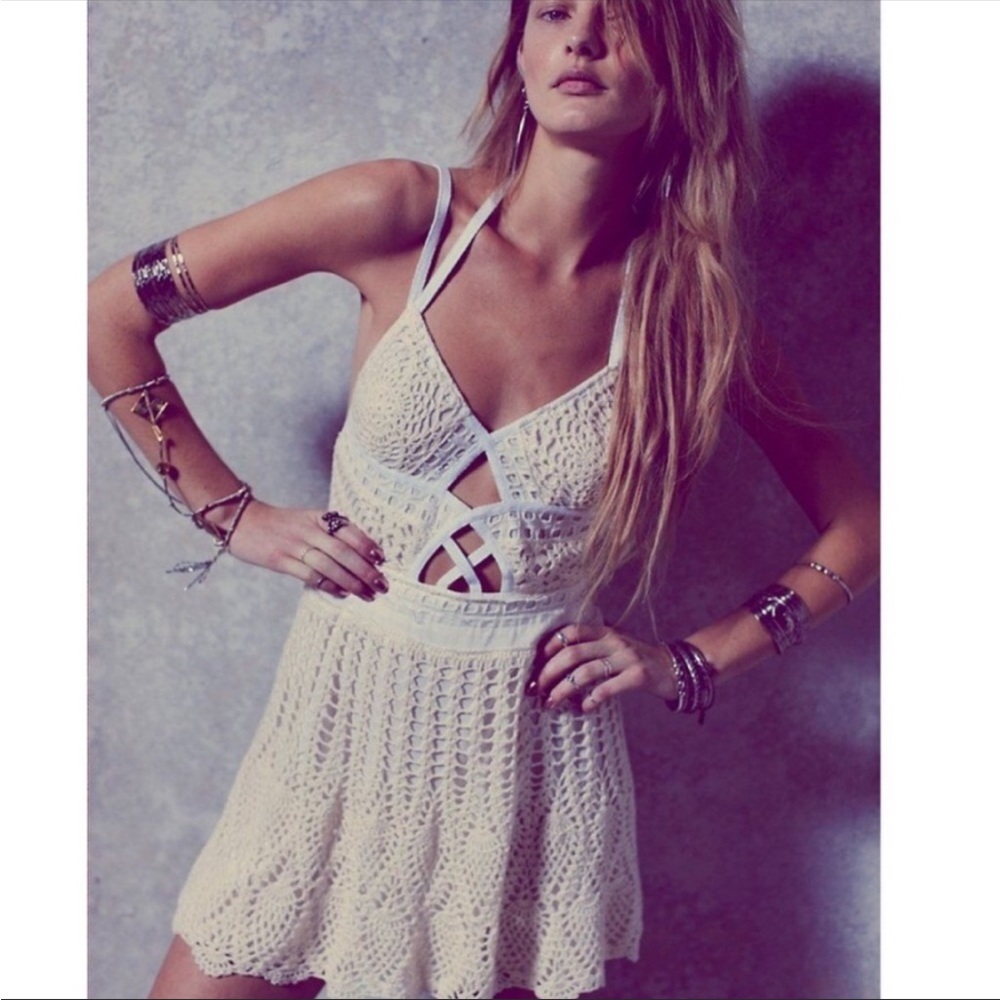 Free People Cream Crochet Mini Dress